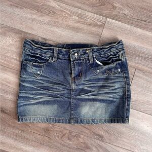 Jeans Wear Y2K Denim Mini Skirt Medium 32x12‎ McBling Vintage Rhinestone Studded